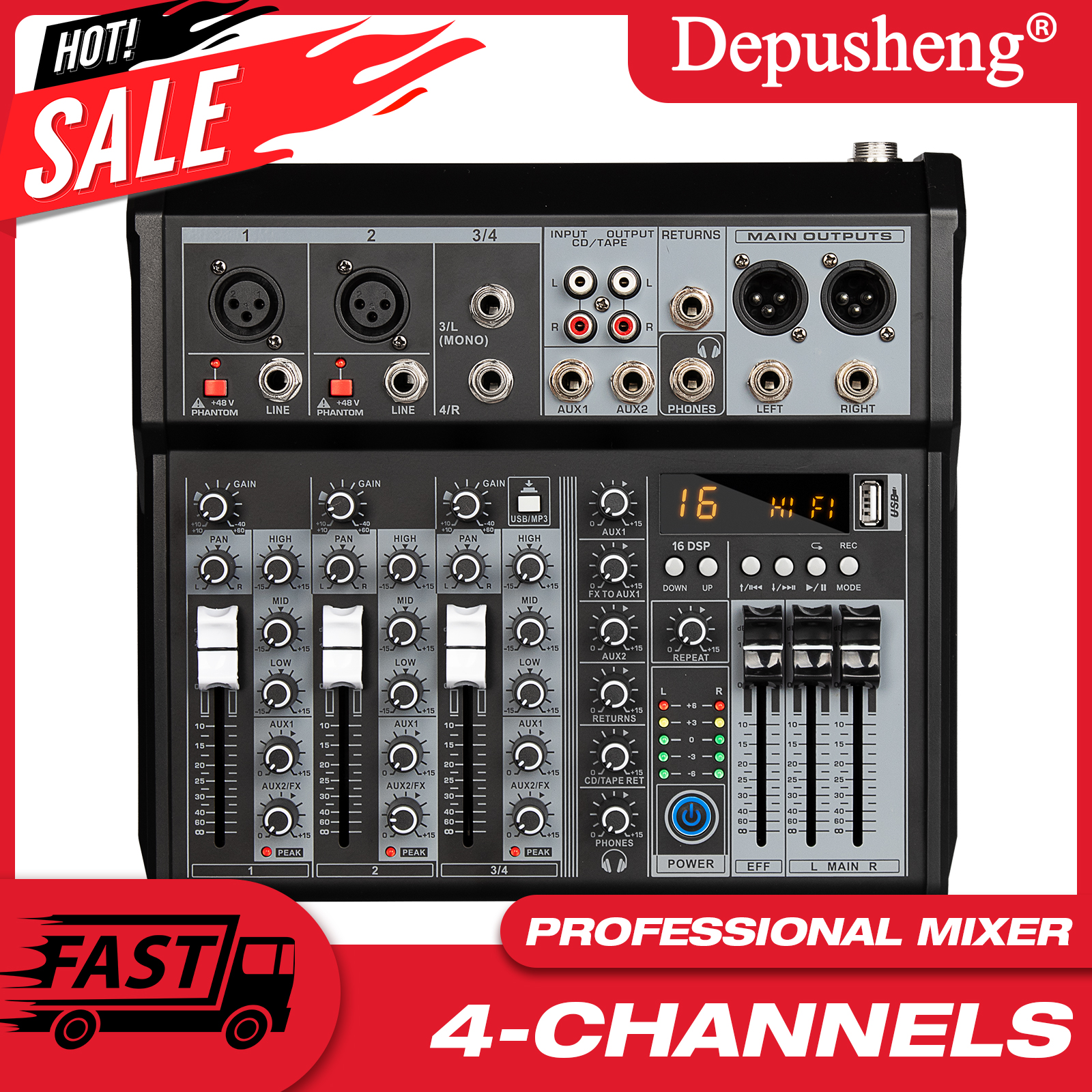 Audio Mixer 4 Channel - Digital 4-Channel Audio Mixer Mixing Console
